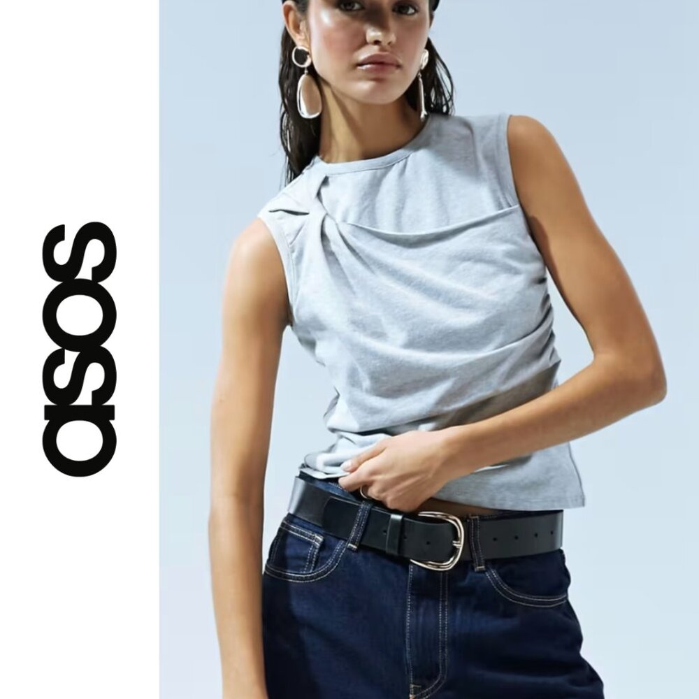 ASOS DESIGN | Twist Front Tank in Gray | Small